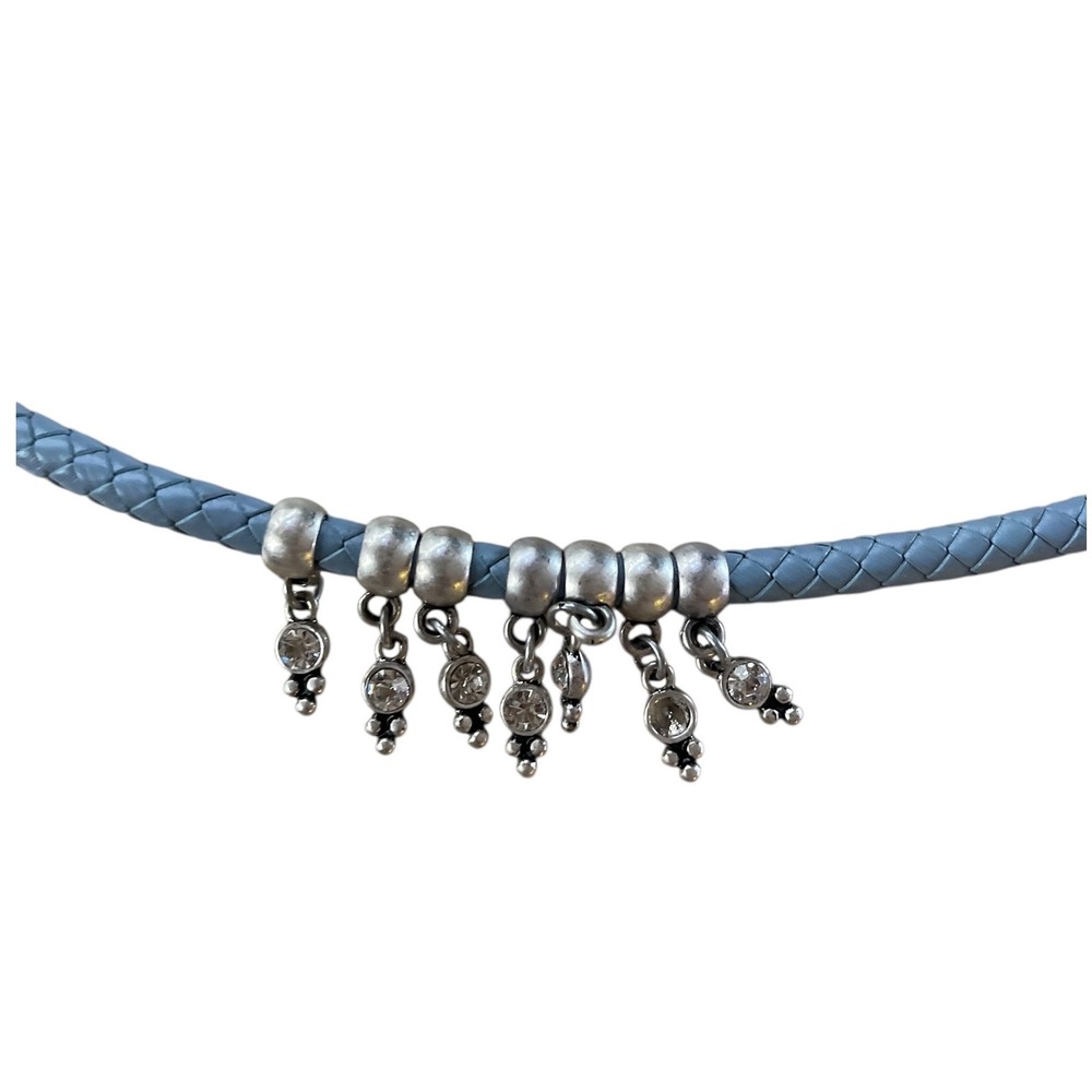 Women's Blue Faux Leather Choker Necklace with Key and Flower Charms - Picture 3 of 5